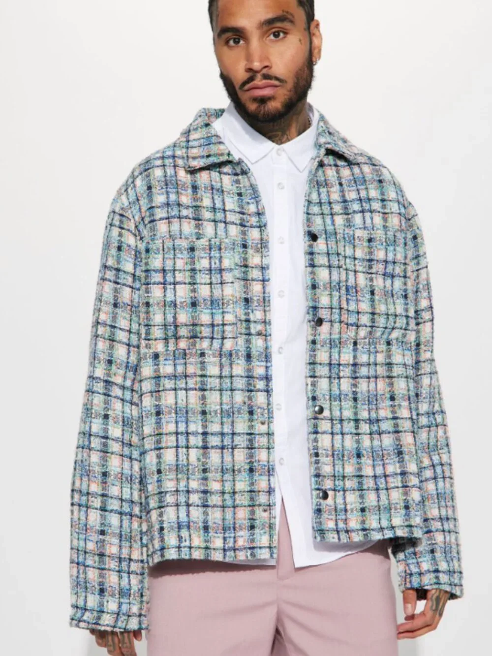 NOVA MEN Size‎ XXL Supernova Oversized Plaid Shacket Multi Color